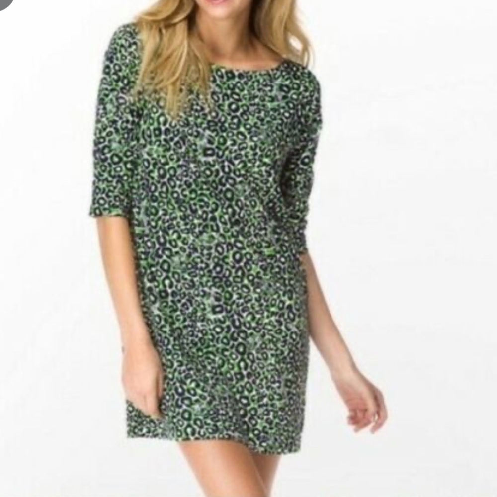 Lily Pulitzer Thrill of the Chase Cassie Dress XS Leopard Print Navy Green